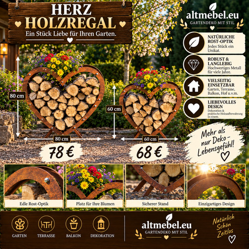 Herz kaminholzregal metall - kaminholzregal,